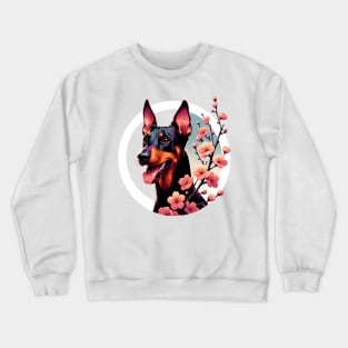 Joyful German Pinscher with Spring Cherry Blossoms Crewneck Sweatshirt